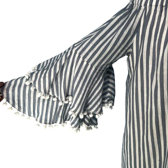 Neiman Marcus Off-Shoulder Striped Pom-Pom Shift Dress size Large - Picture 5 of 7